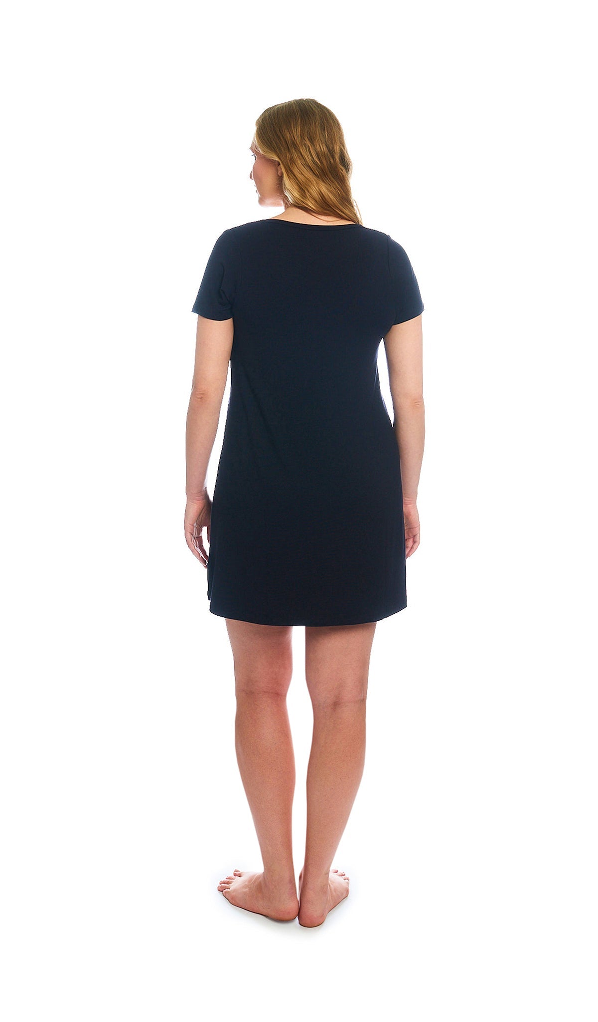 Twinkle Night Carolyn 2-Piece Set, back shot of woman wearing short sleeve nightgown.
