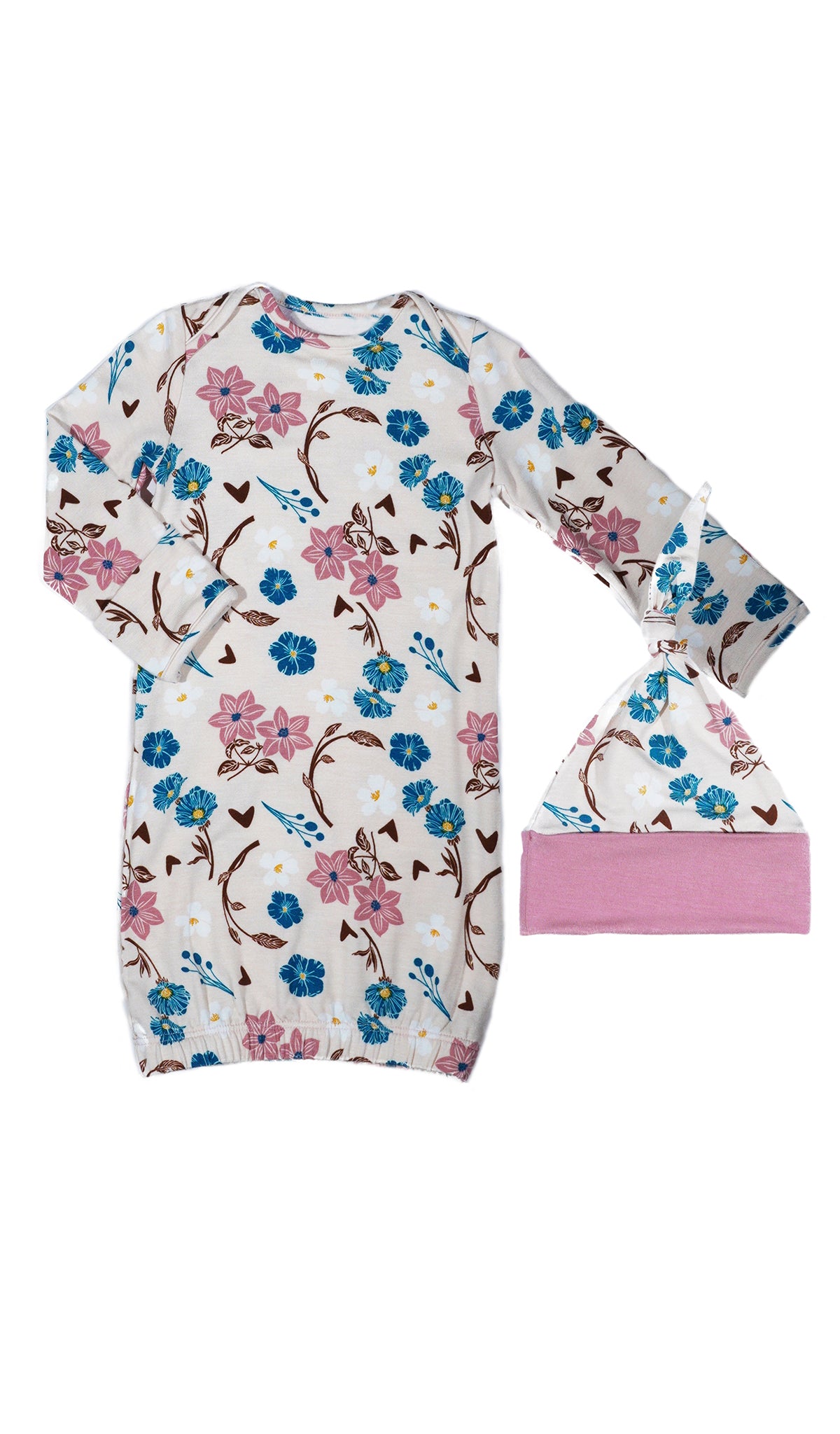 Magnolia Analise 5-Piece Set, gown and knotted hat for baby.