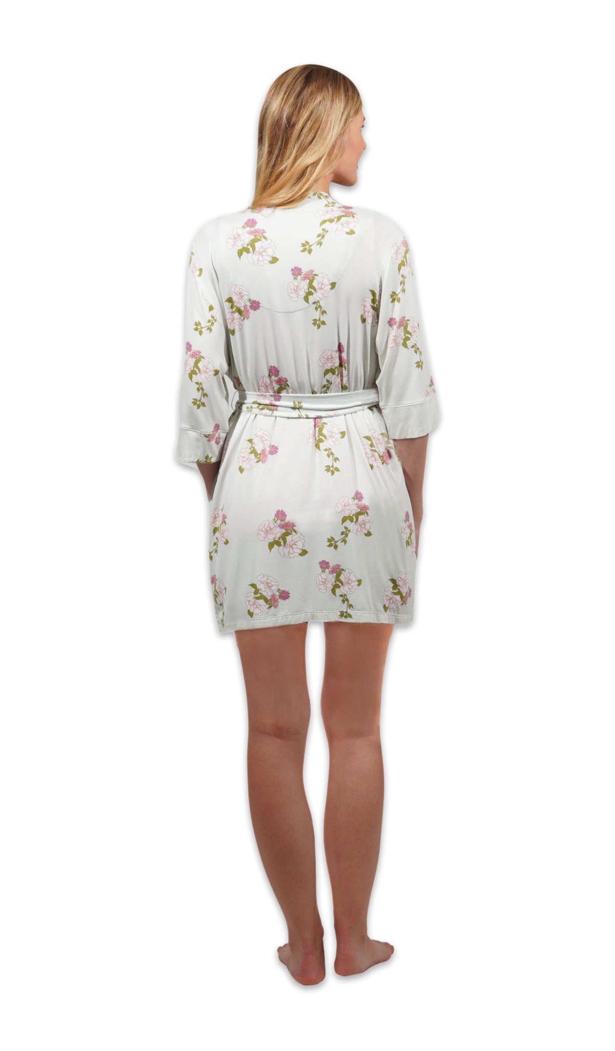 Peony Adaline 3-Piece Set, back shot of woman wearing robe and short.