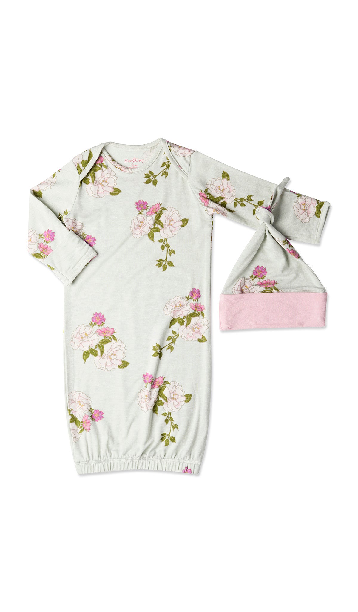 Peony Adaline 5-Piece Set, gown and knotted hat for baby.