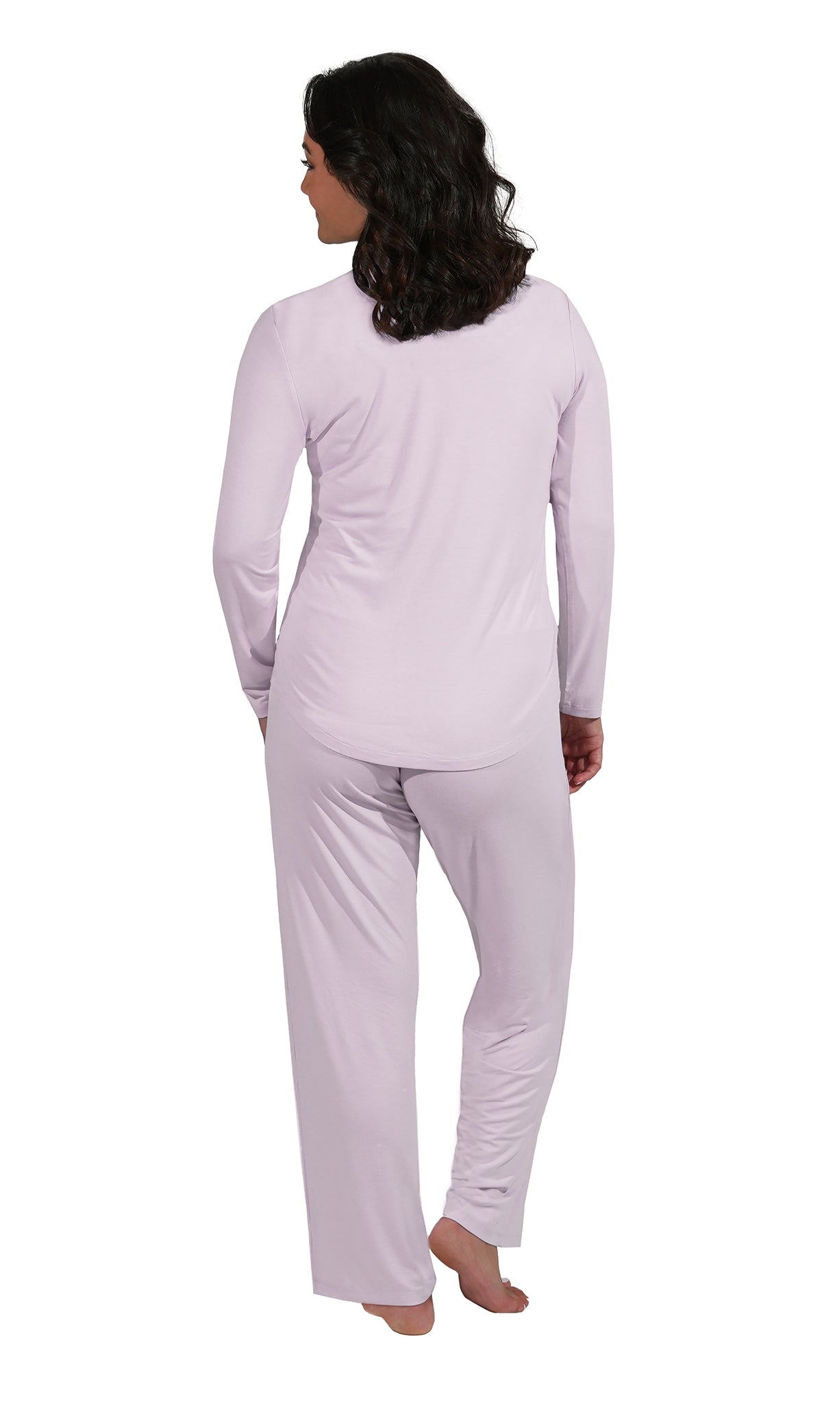 Lavender Laina 2-Piece Set, back shot of woman wearing long sleeve top and pant.