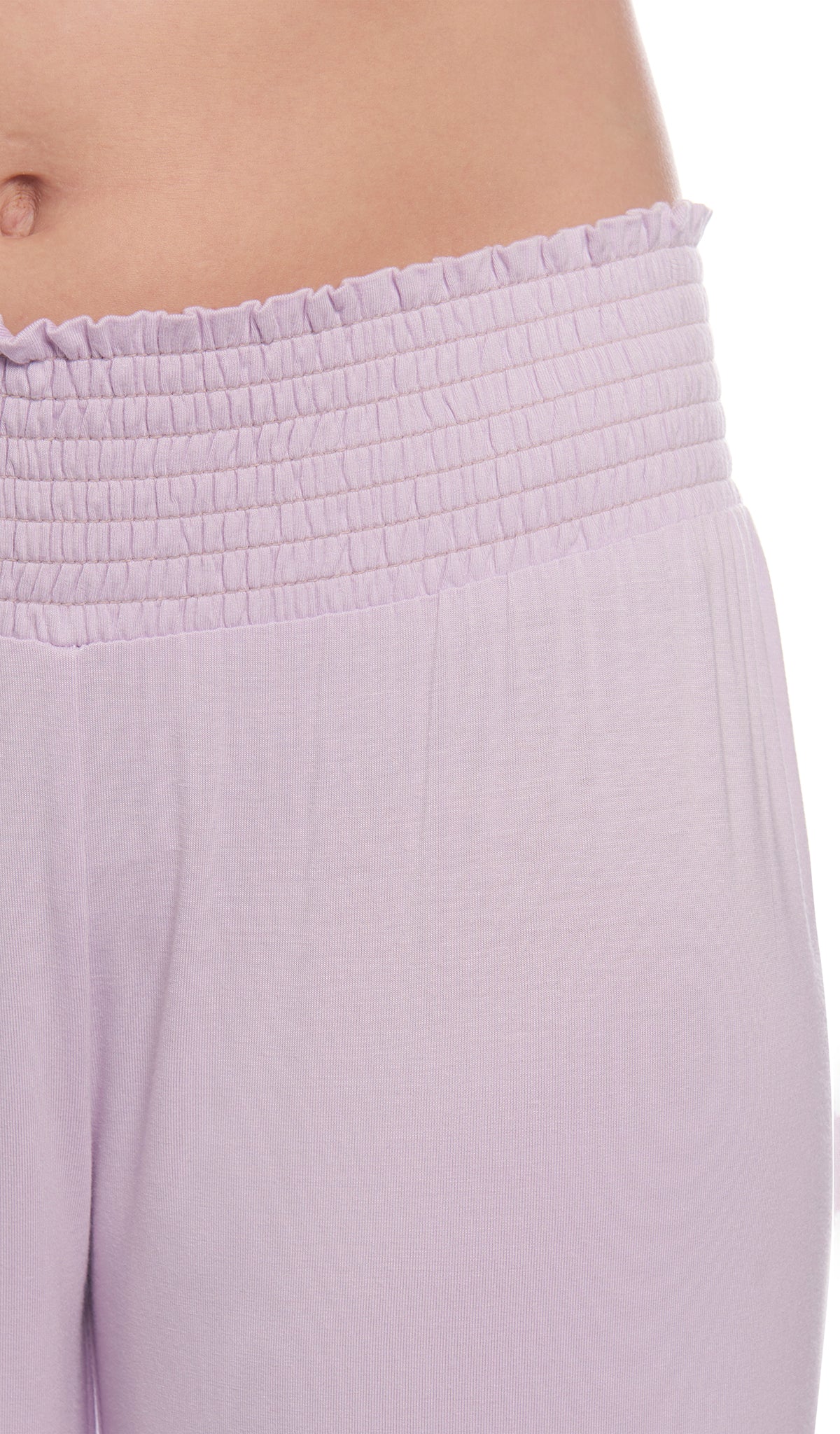 Lavender Laina 2-Piece Set, detailed shot of smocked elastic waistband.
