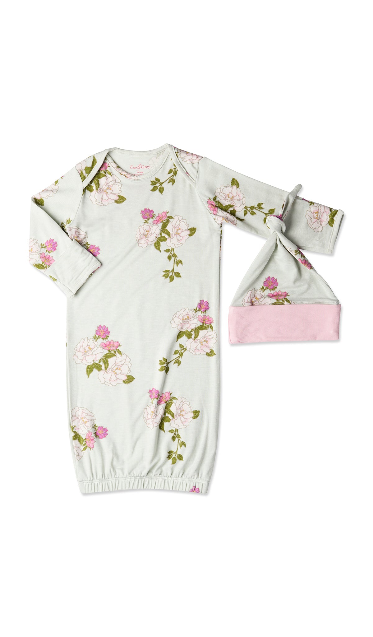 Peony Gown 2 Piece Set, gown and knotted hat for baby.