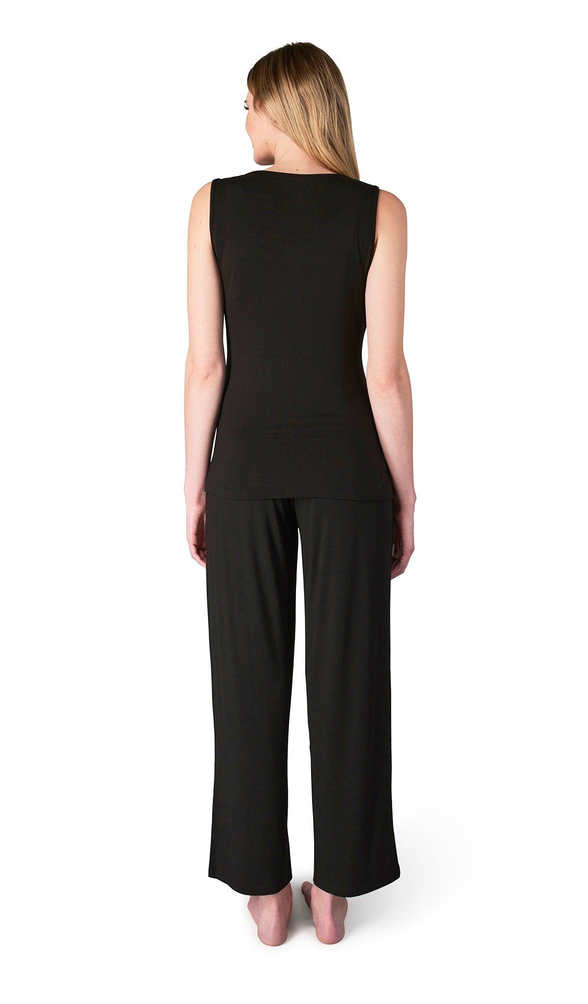 Black Analise 3-Piece Set, back shot of woman wearing tank top and pant.