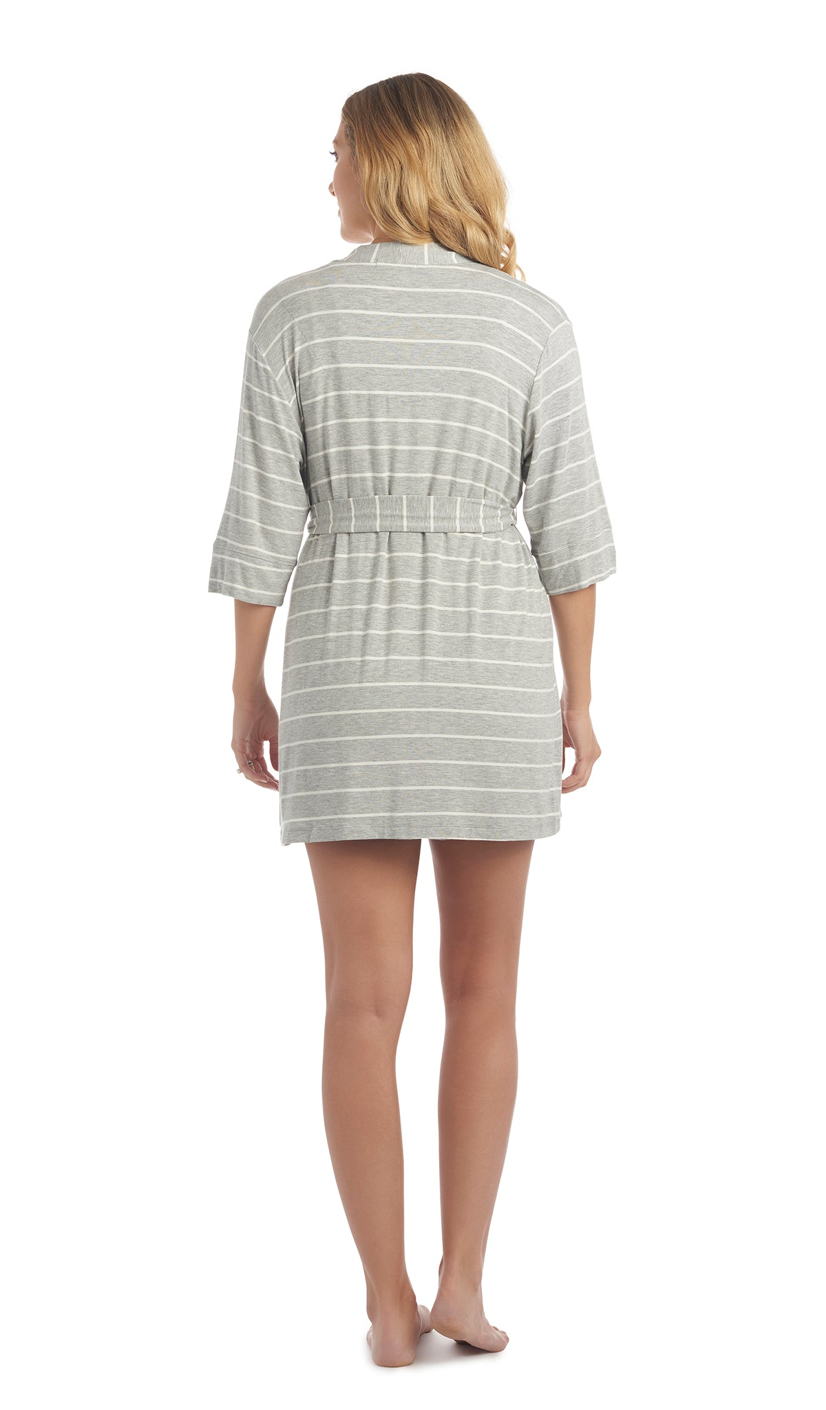 Heather Grey Adaline 3-Piece Set, back shot of woman wearing robe and short.