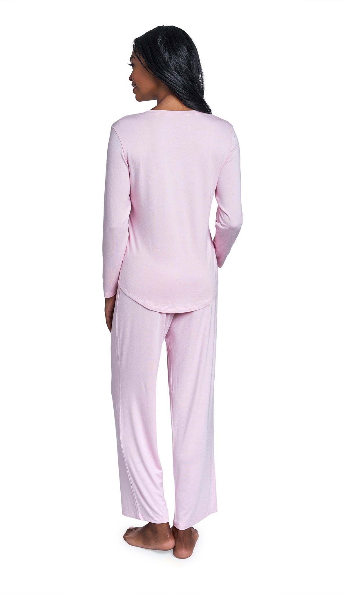 Blush Laina 2-Piece Set. Back shot of woman wearing long sleeve top and pant.