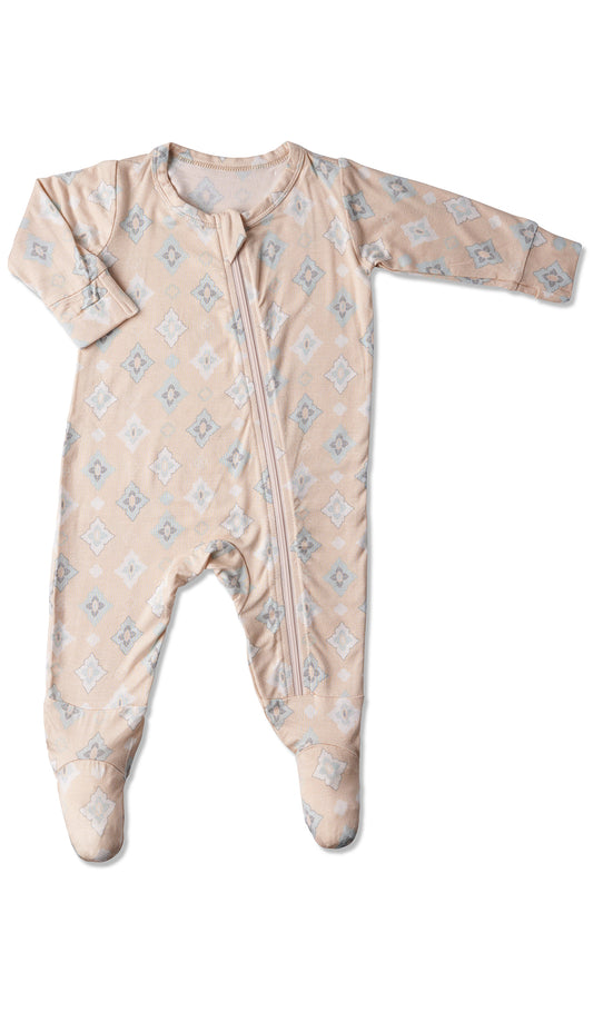 Mosaic Footie with long sleeves and zip front.