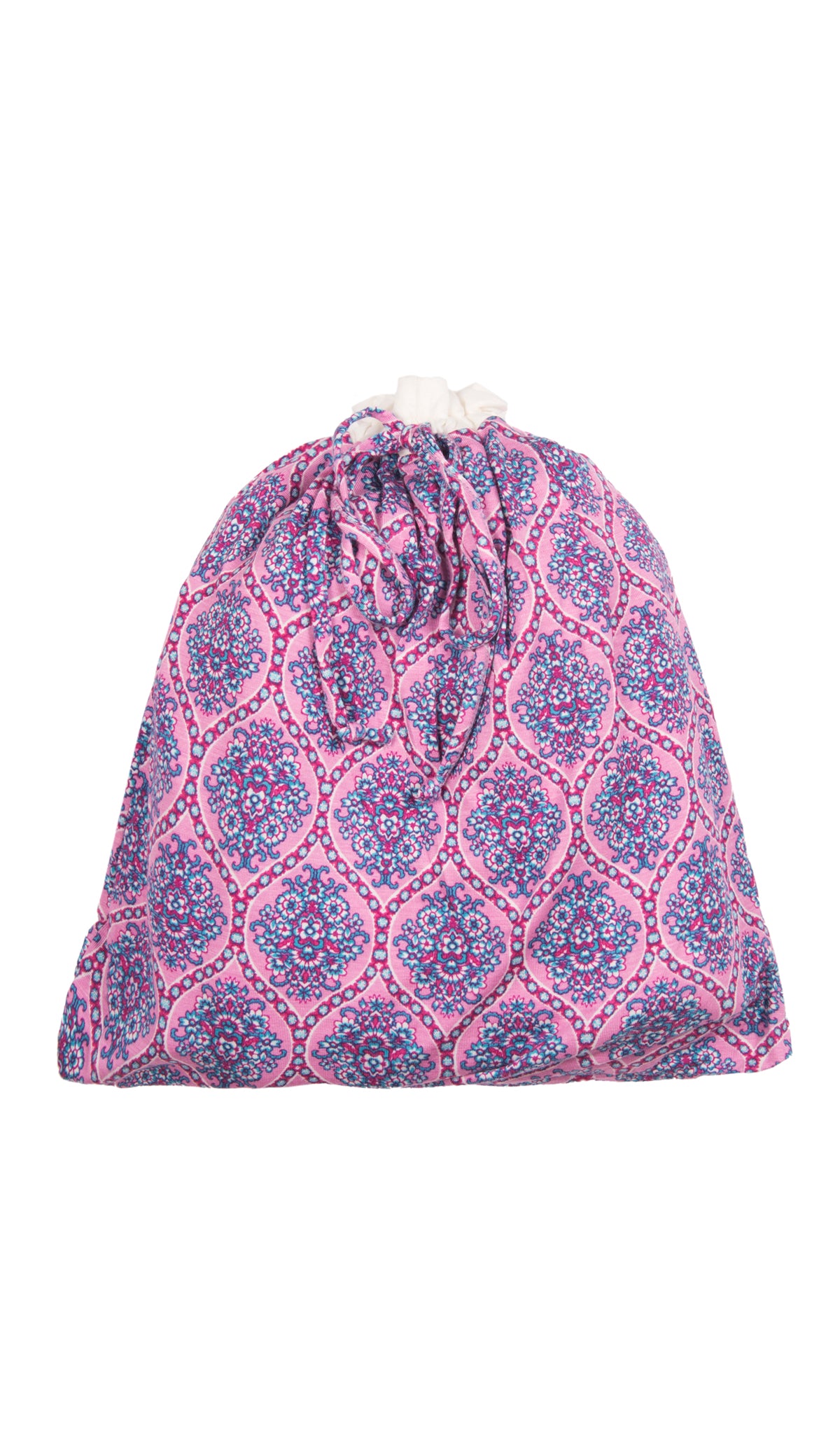 India Floral Adalia 4-Piece Set. Flat shot of matching drawstring gift bag.