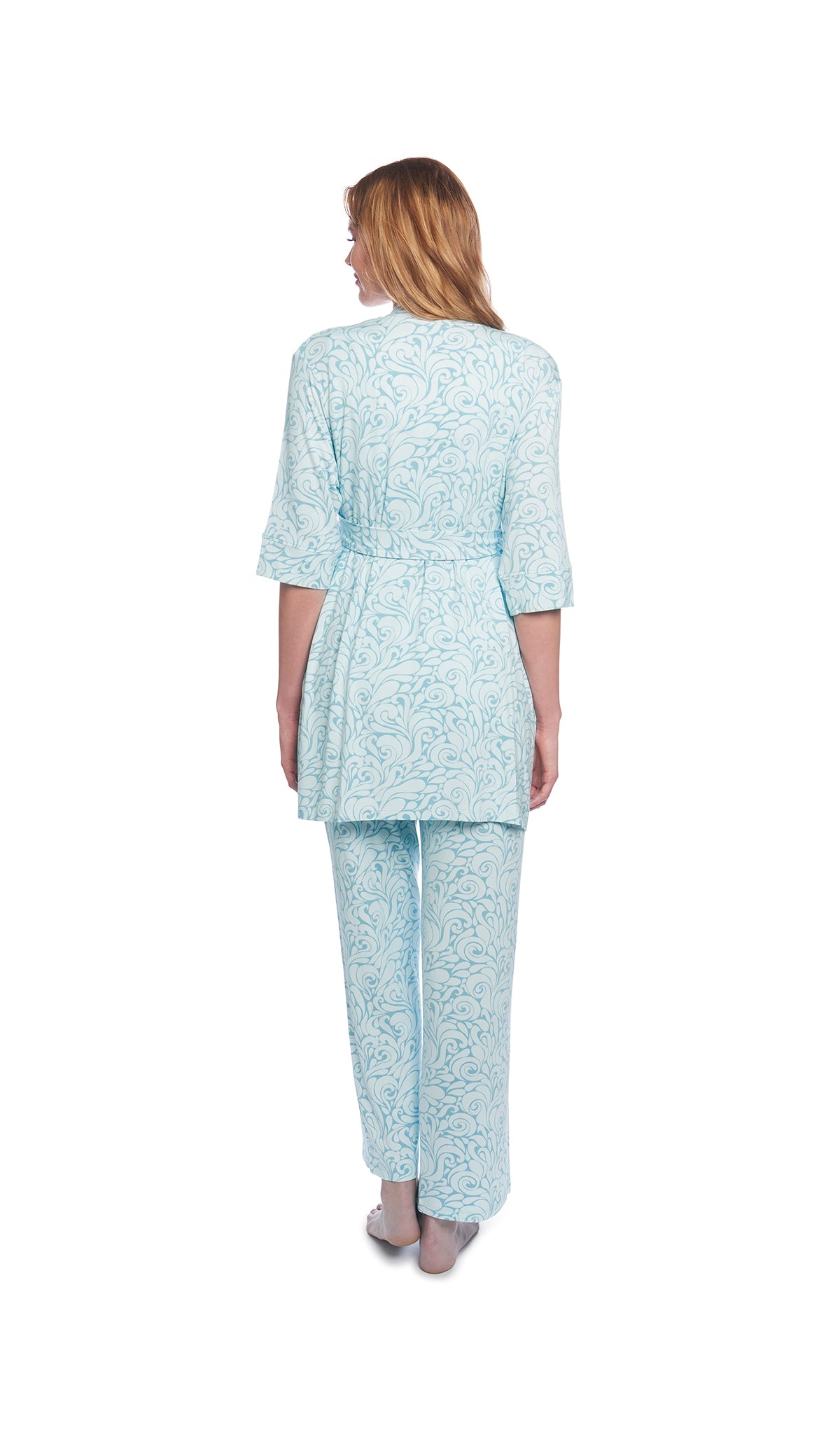 Waves Analise 5-Piece Set, back shot of woman wearing robe and pant.