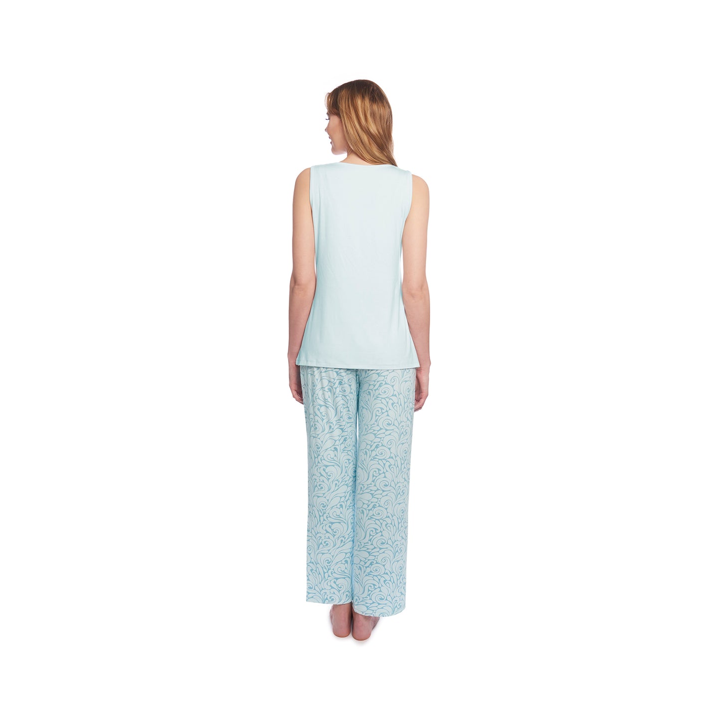 Waves Analise 3-Piece Set, back shot of woman wearing tank top and pant.