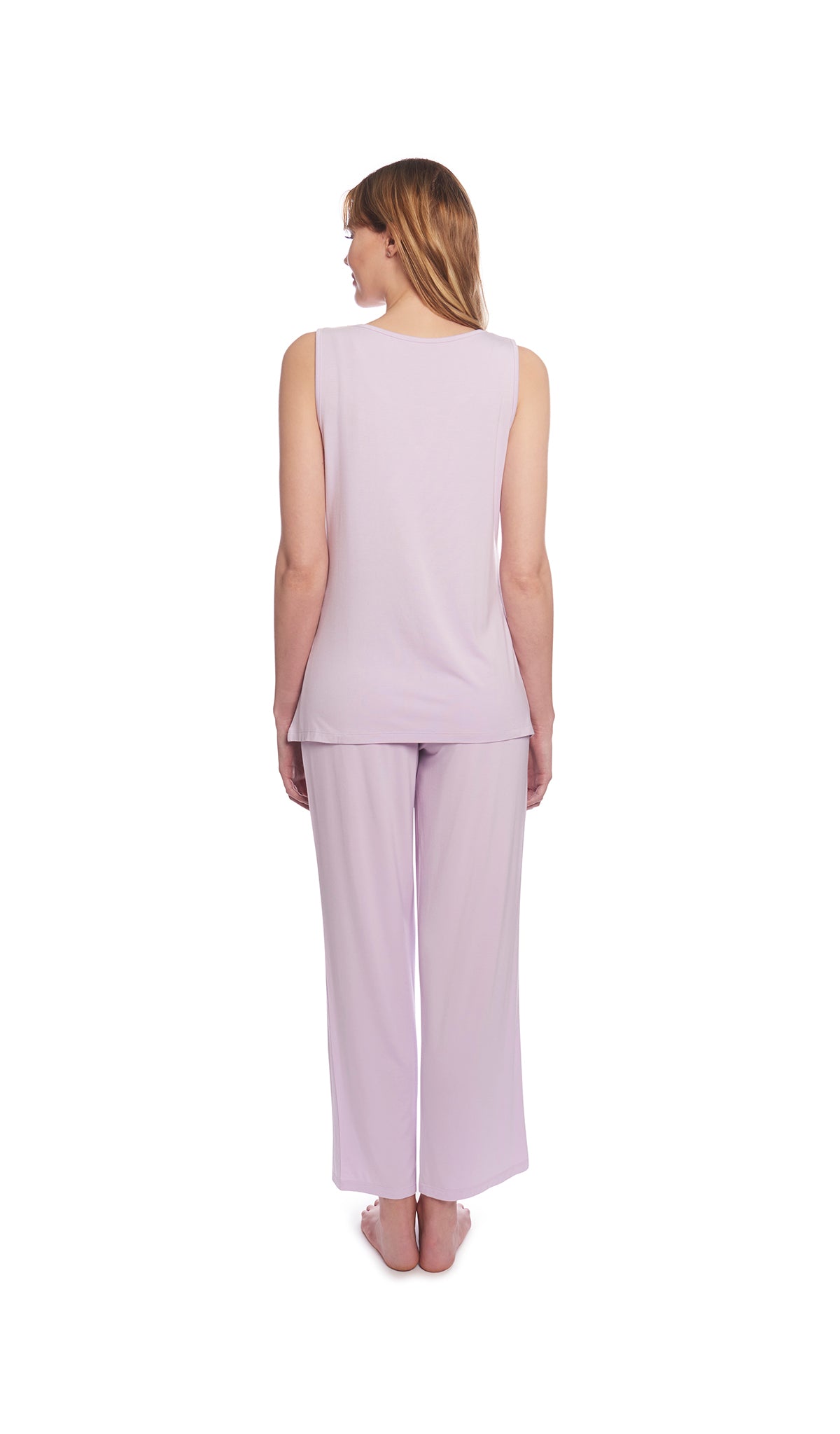Lavender Analise 3-Piece Set, back shot of woman wearing tank top and pant.