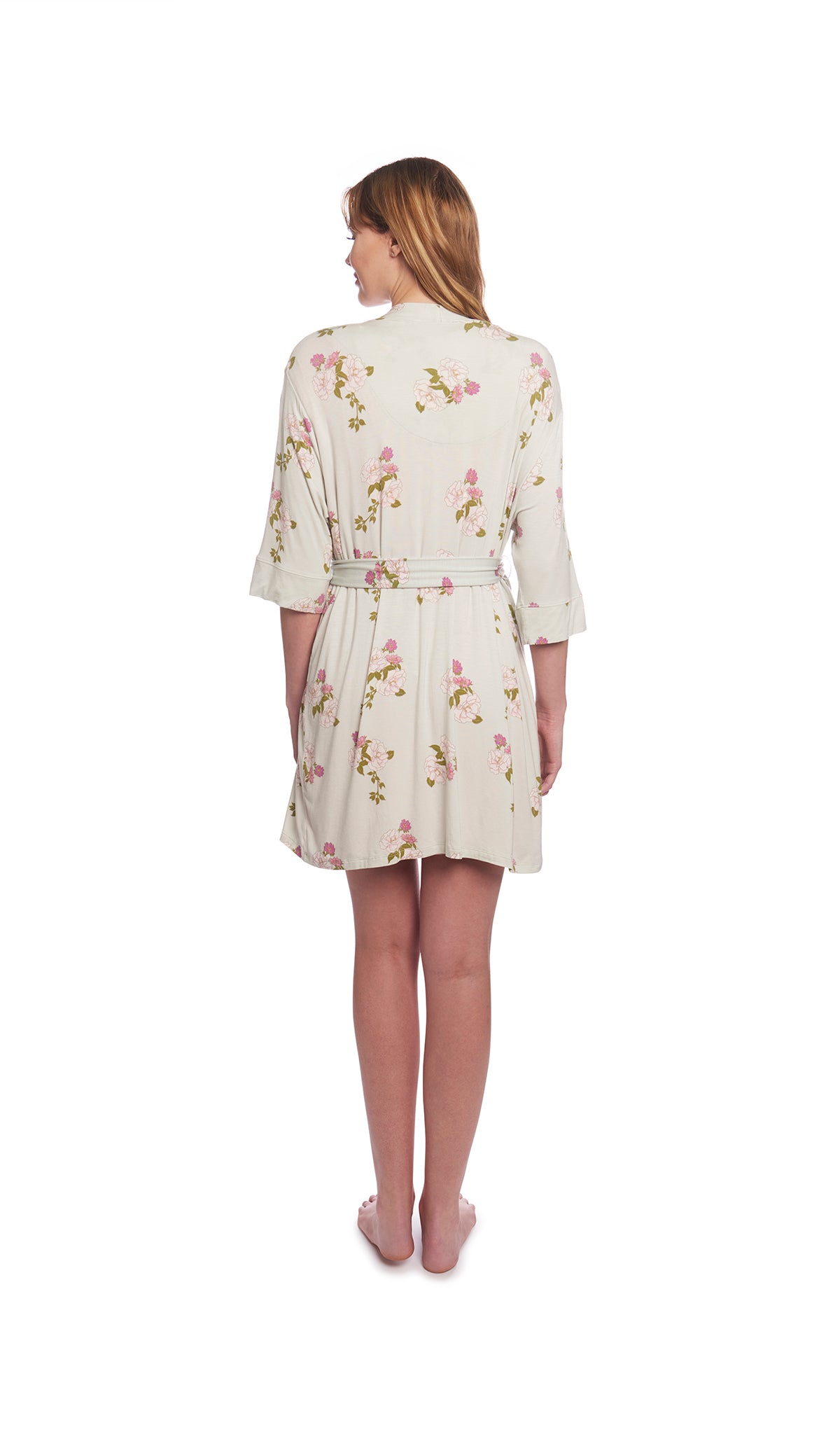 Peony Carolyn 2-Piece Set, back shot of woman wearing the floral printed robe.