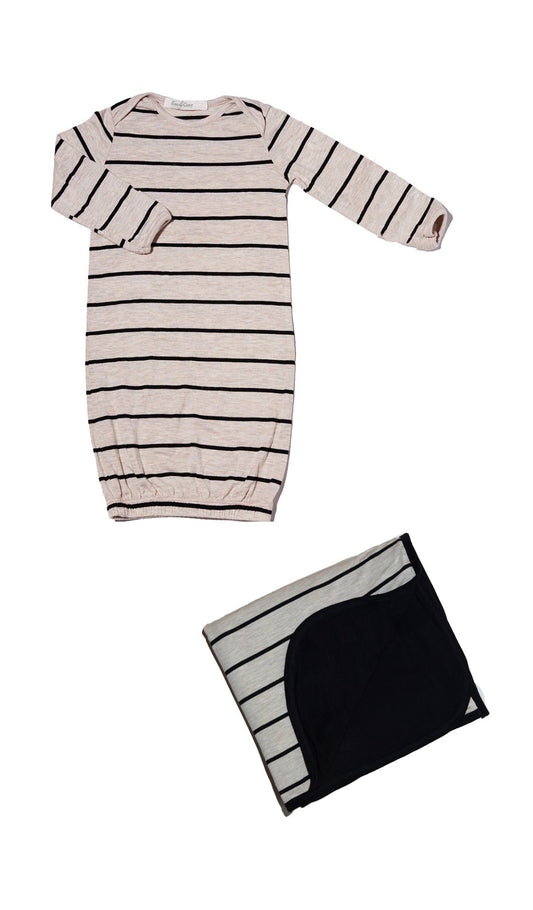 Baby's Welcome Home 2 Piece Set - Sand Stripe consisting of a baby gown and matching blanket in stripe.
