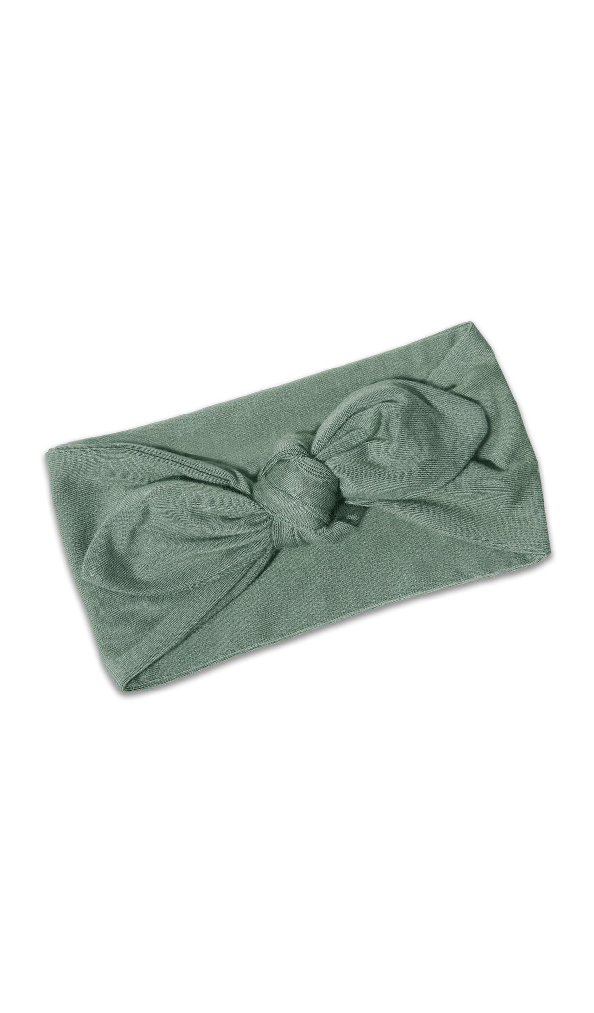 Basil Baby/Kids Headwrap. Flat shot with headwrap tied into a tie-knot bow.
