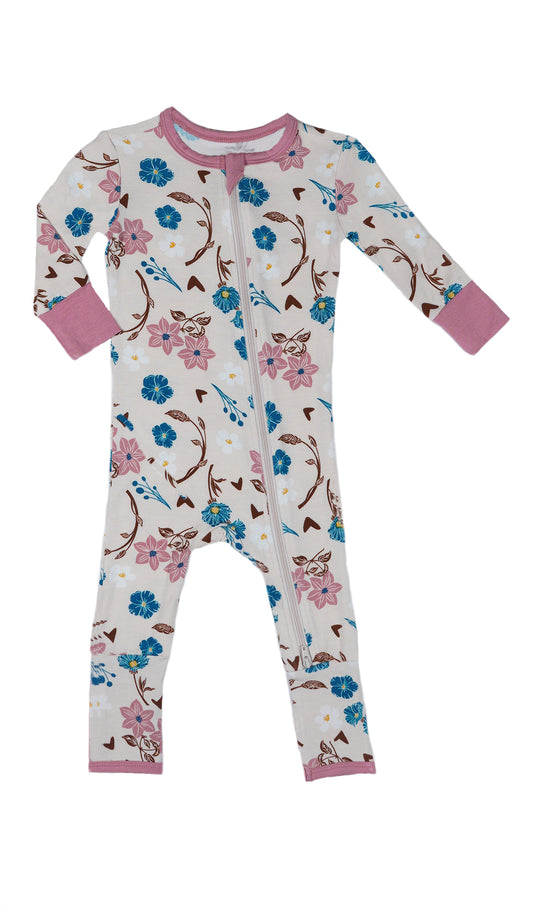 Magnolia Convertible Romper with long sleeves and zip front.