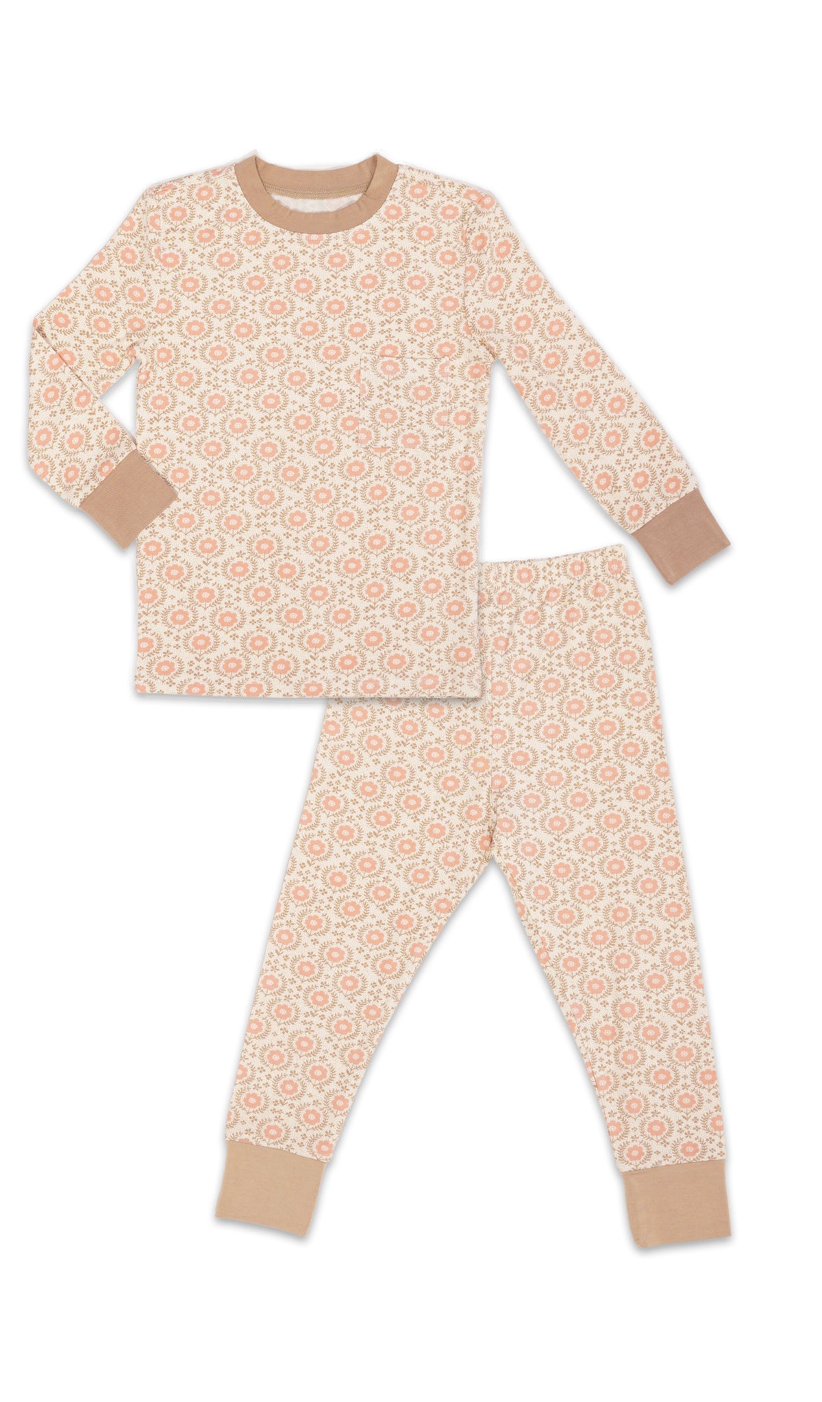 Bohemian Emerson Kids 2-Piece Pant PJ. Long sleeve top with cuff trim and long pant with cuff trim.