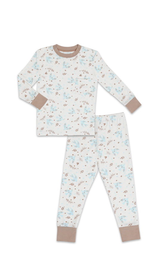 Nest Emerson Kids 2-Piece Pant PJ. Long sleeve top with cuff trim and long pant with cuff trim.