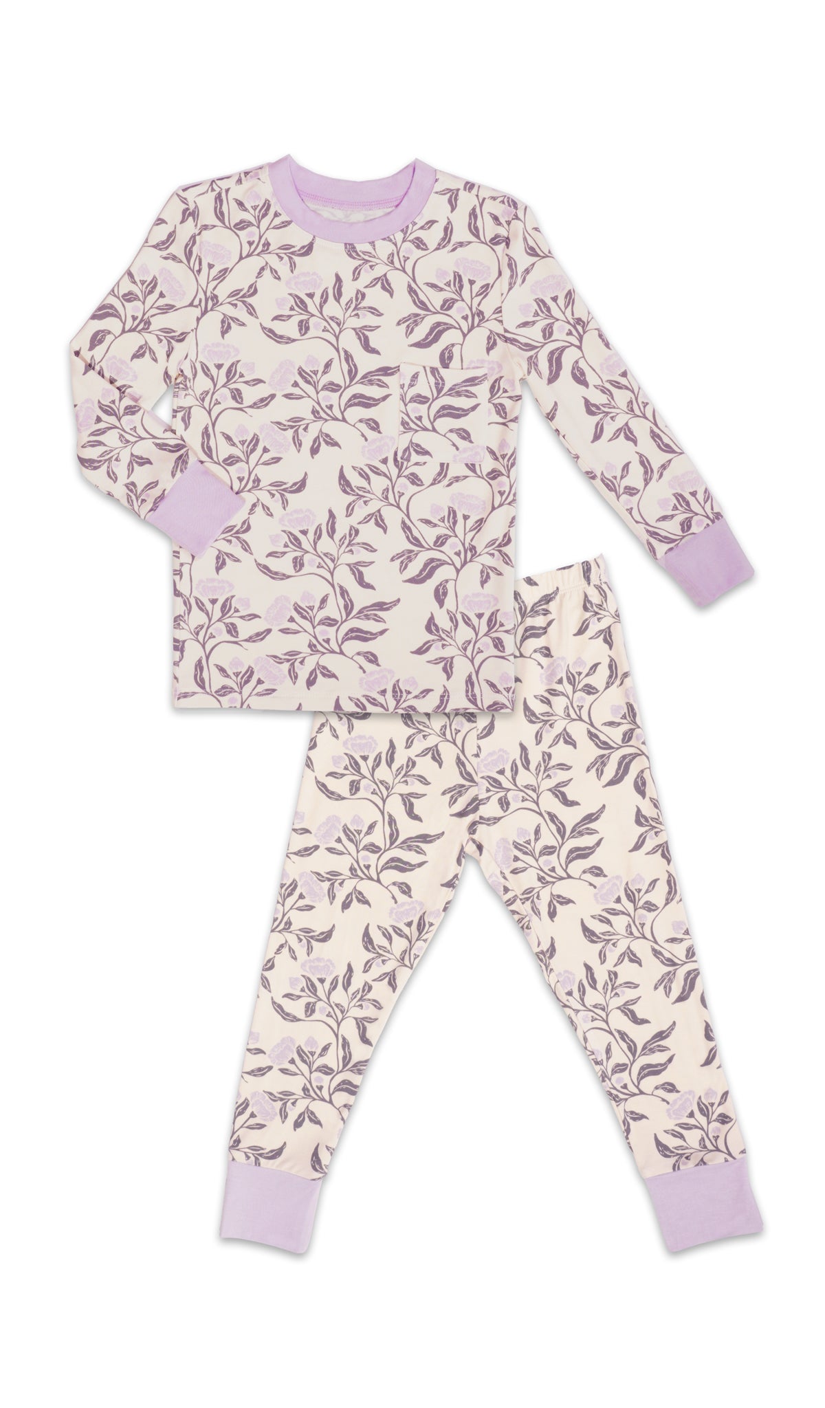 Poppy Emerson Kids 2-Piece Pant PJ. Long sleeve top with cuff trim and long pant with cuff trim.