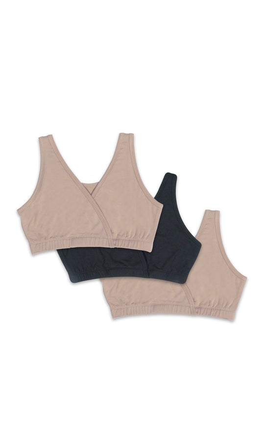 Latte Paisley 3-Pack flat shot of 2 Latte solid bras and 1 solid Black bra.