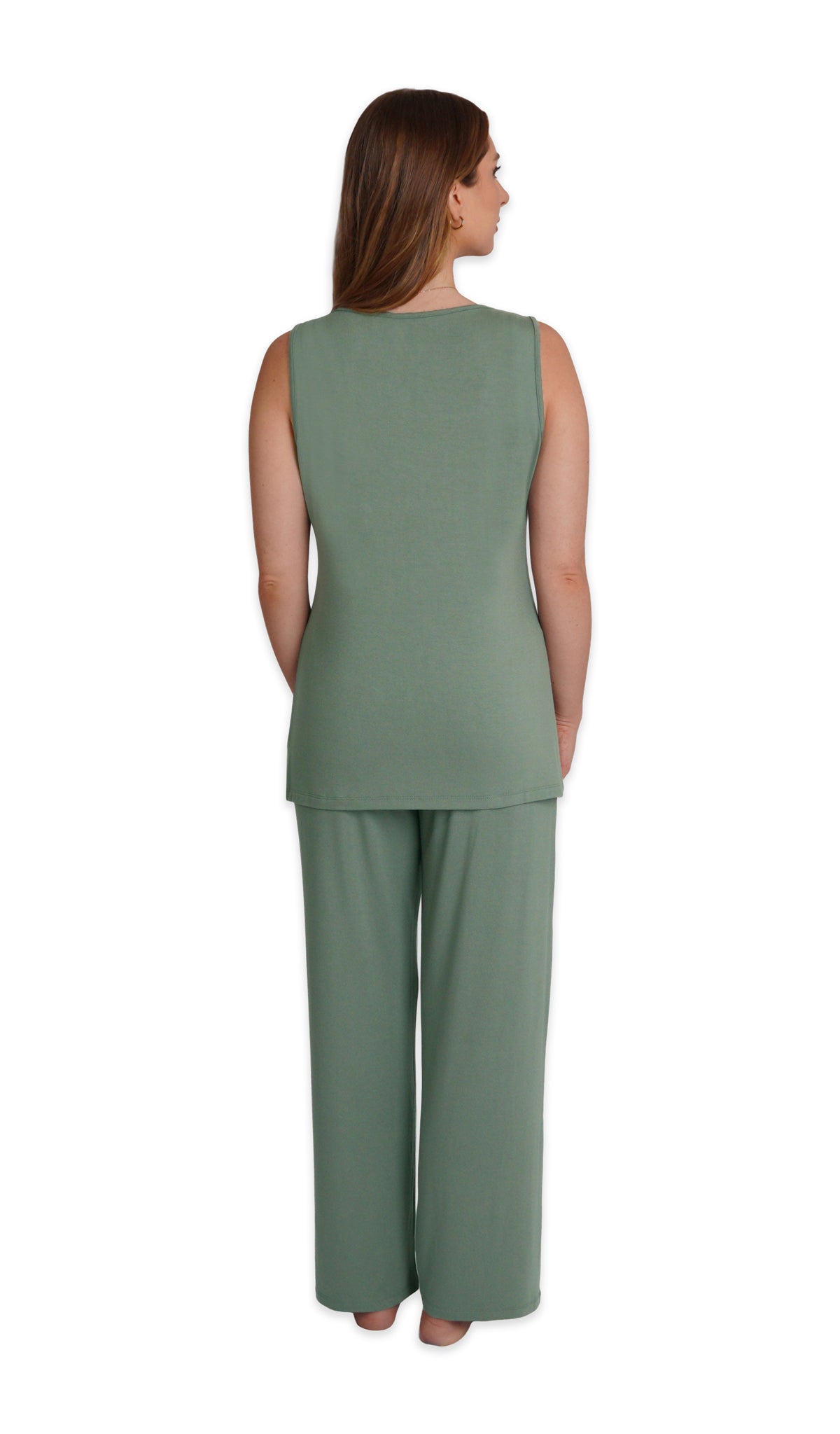 Basil Analise 3-Piece Set, back shot of woman wearing tank top and pant.
