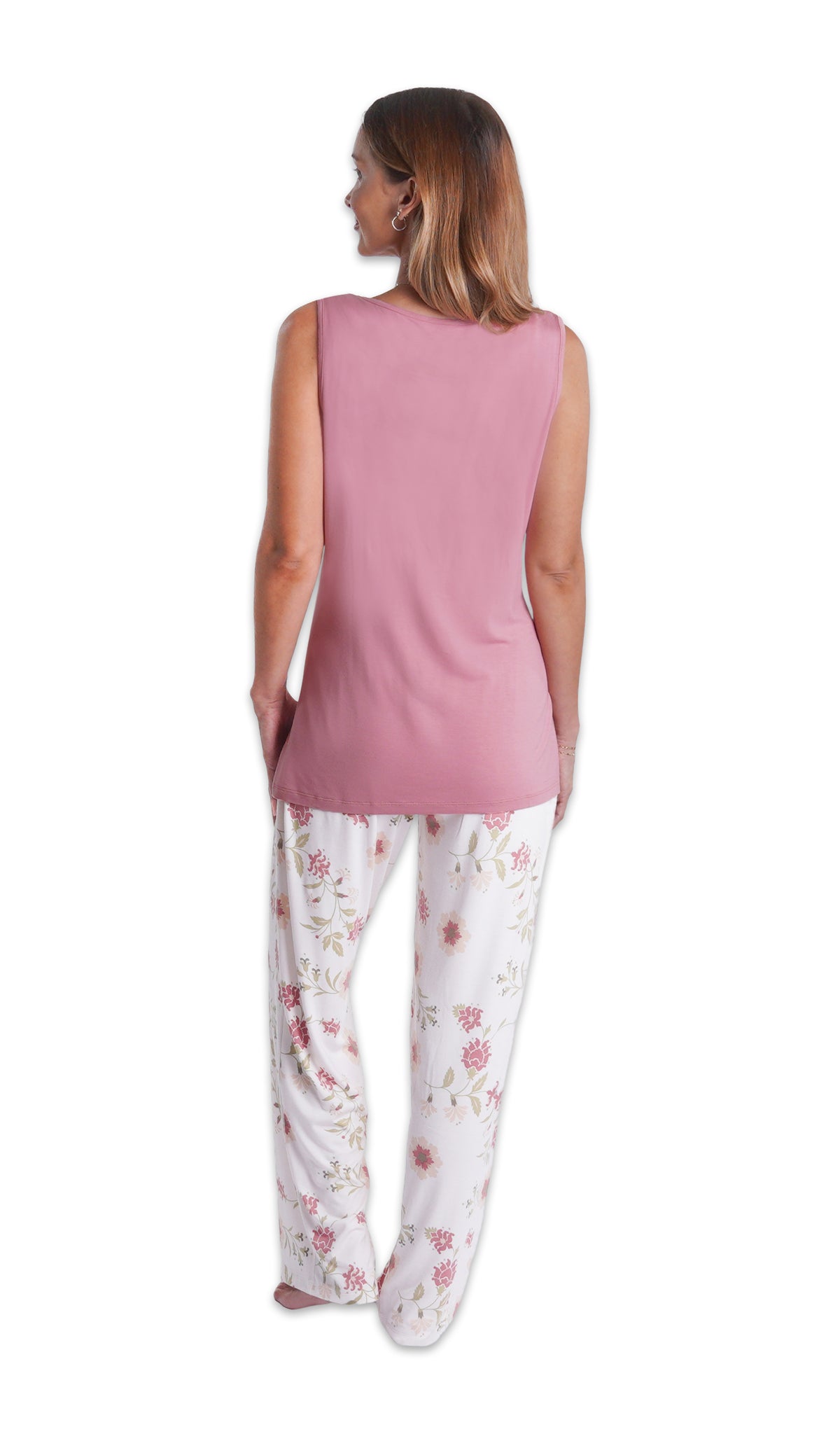 Cottage Floral Analise 3-Piece Set, back shot of woman wearing tank top and pant.