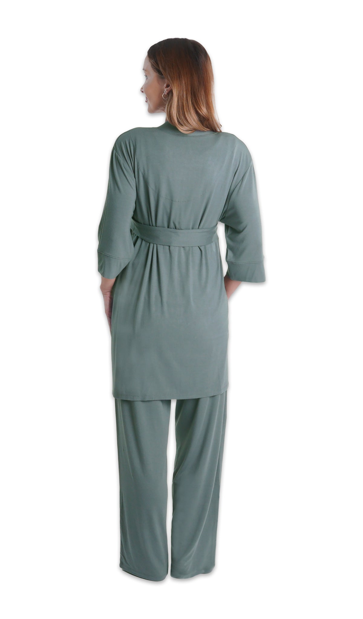 Fog Analise 5-Piece Set, back shot of woman wearing robe and pant.