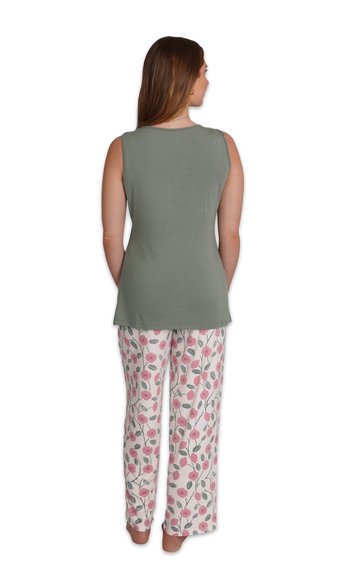 Honey Bloom Analise 3-Piece Set, back shot of woman wearing tank top and pant.