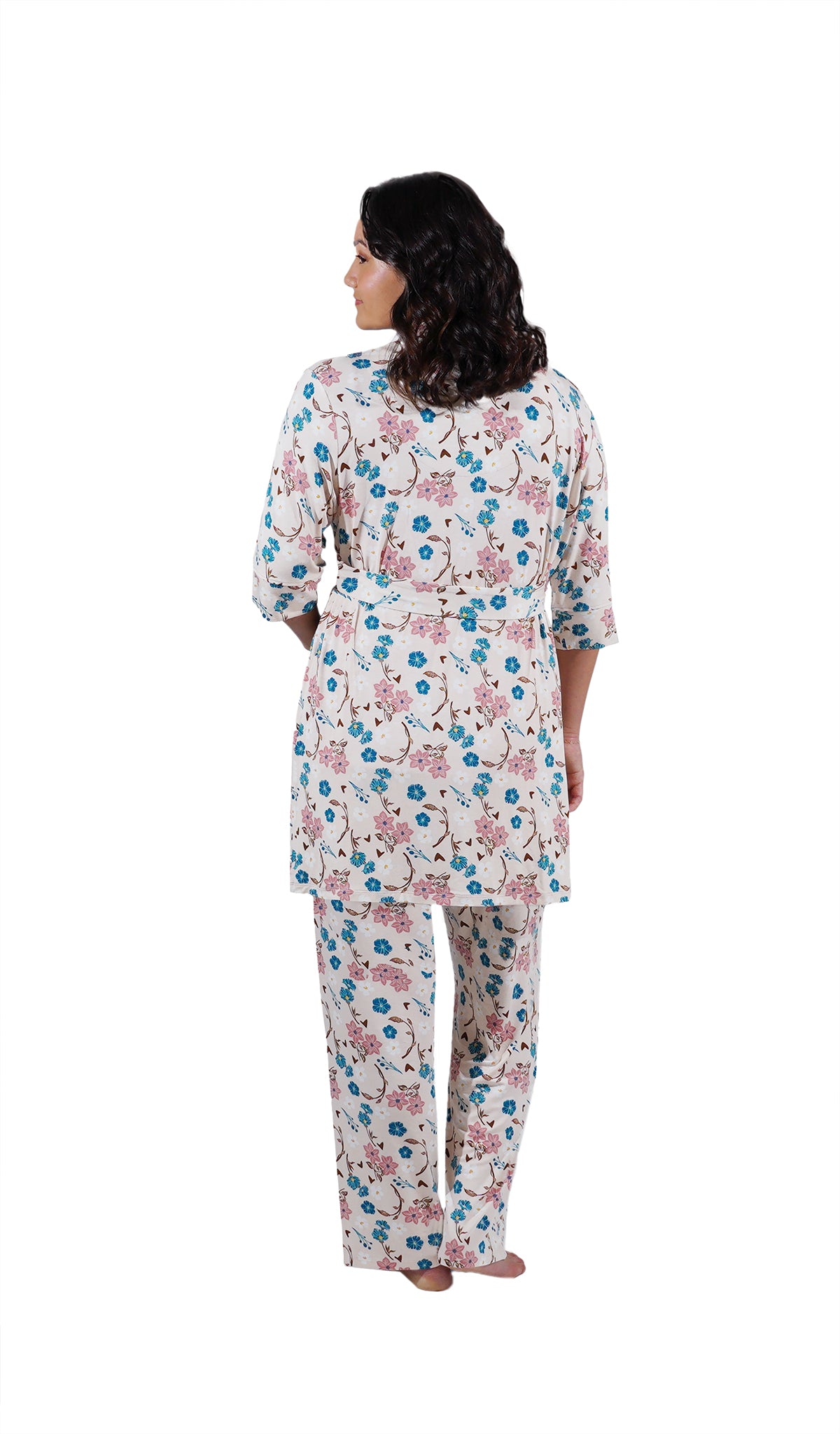 Magnolia Analise 3-Piece Set, back shot of woman wearing robe and pant.