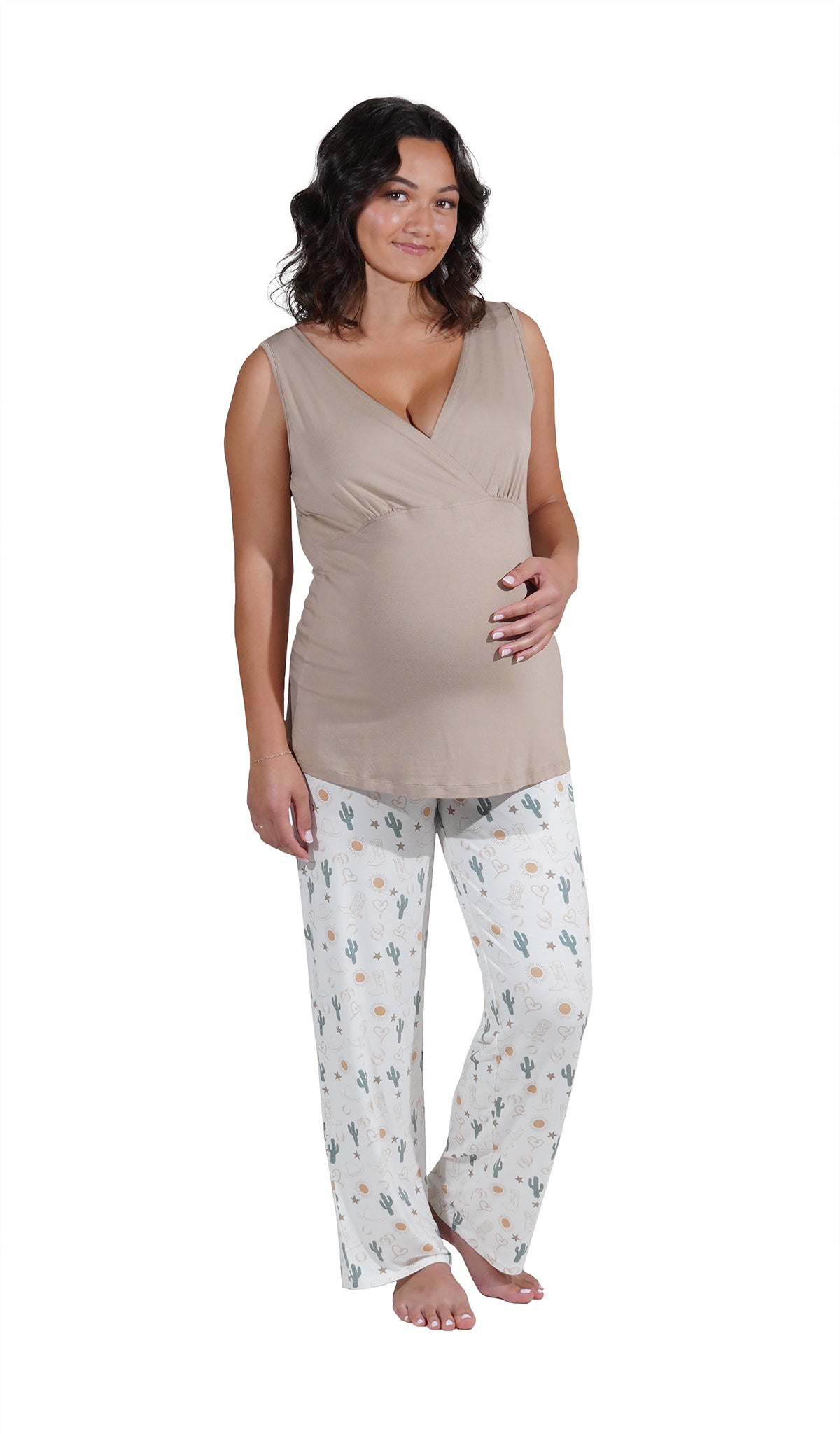 Rodeo Analise 5-Piece Set, pregnant woman wearing criss-cross bust tank top and pant.