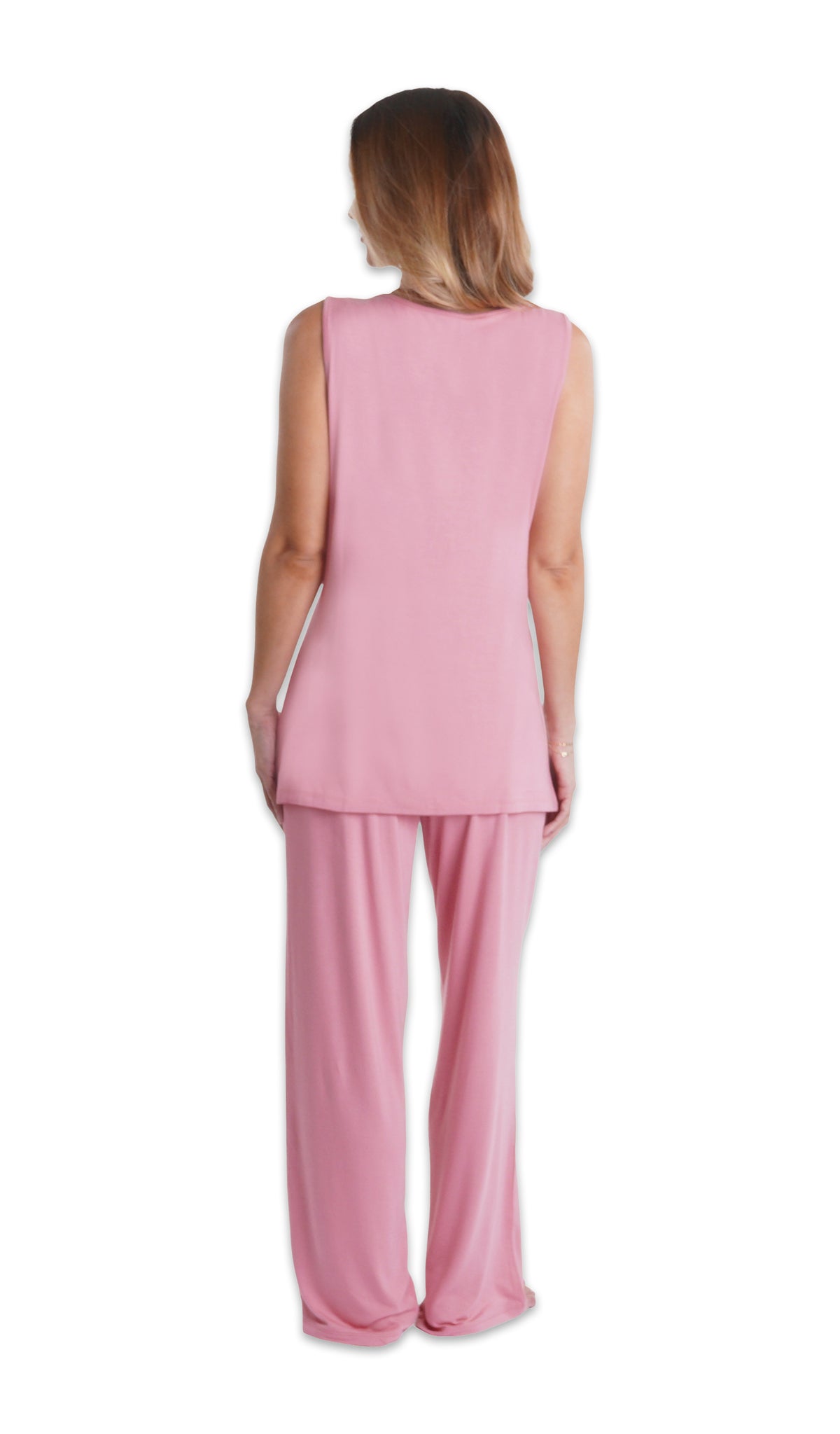 Rose Analise 3-Piece Set, back shot of woman wearing tank top and pant.