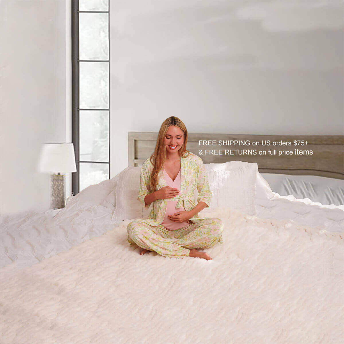 Women sitting on bed in pajamas