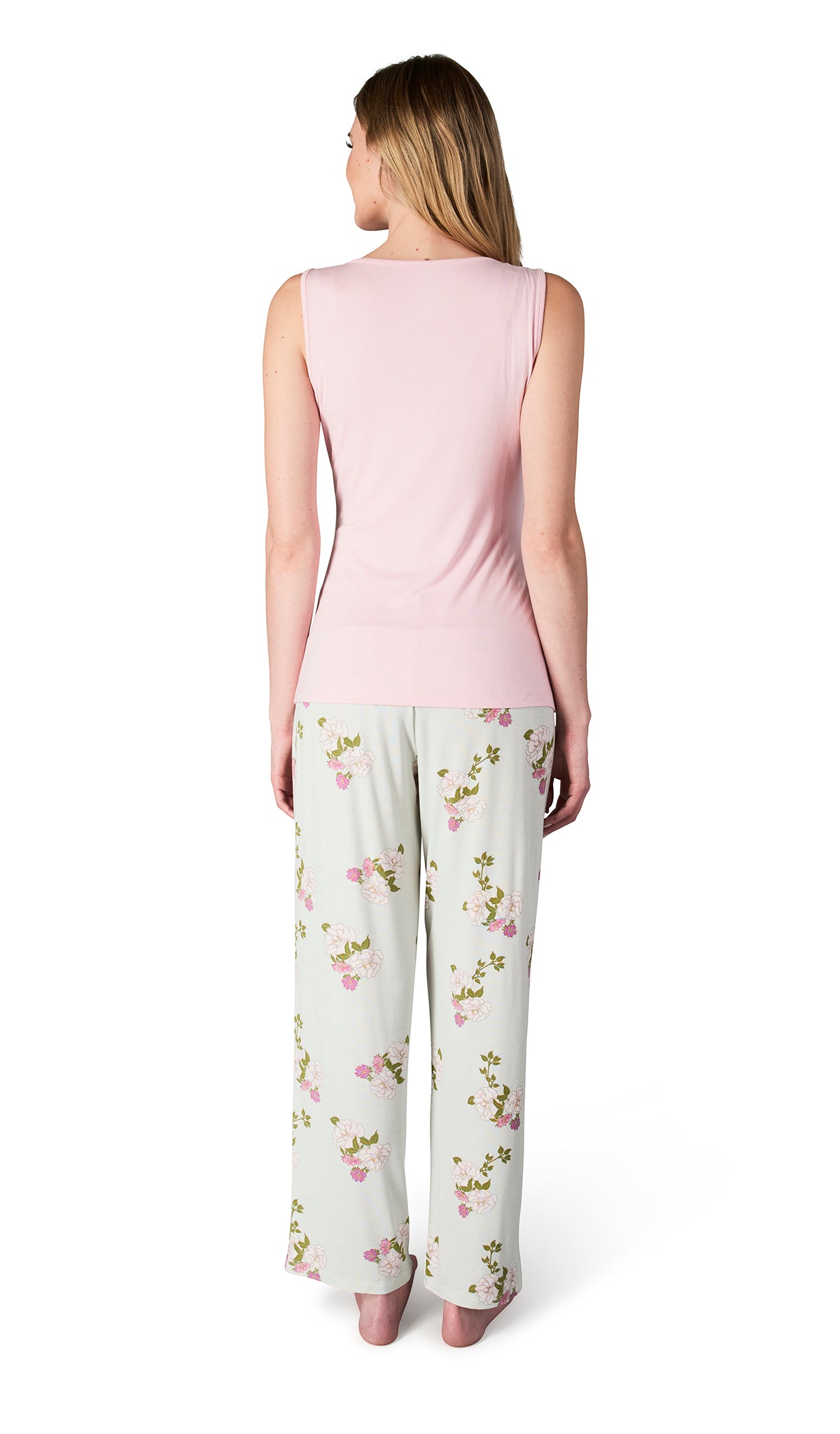 Peony Analise 3-Piece Set, back shot of woman wearing tank top and pant.