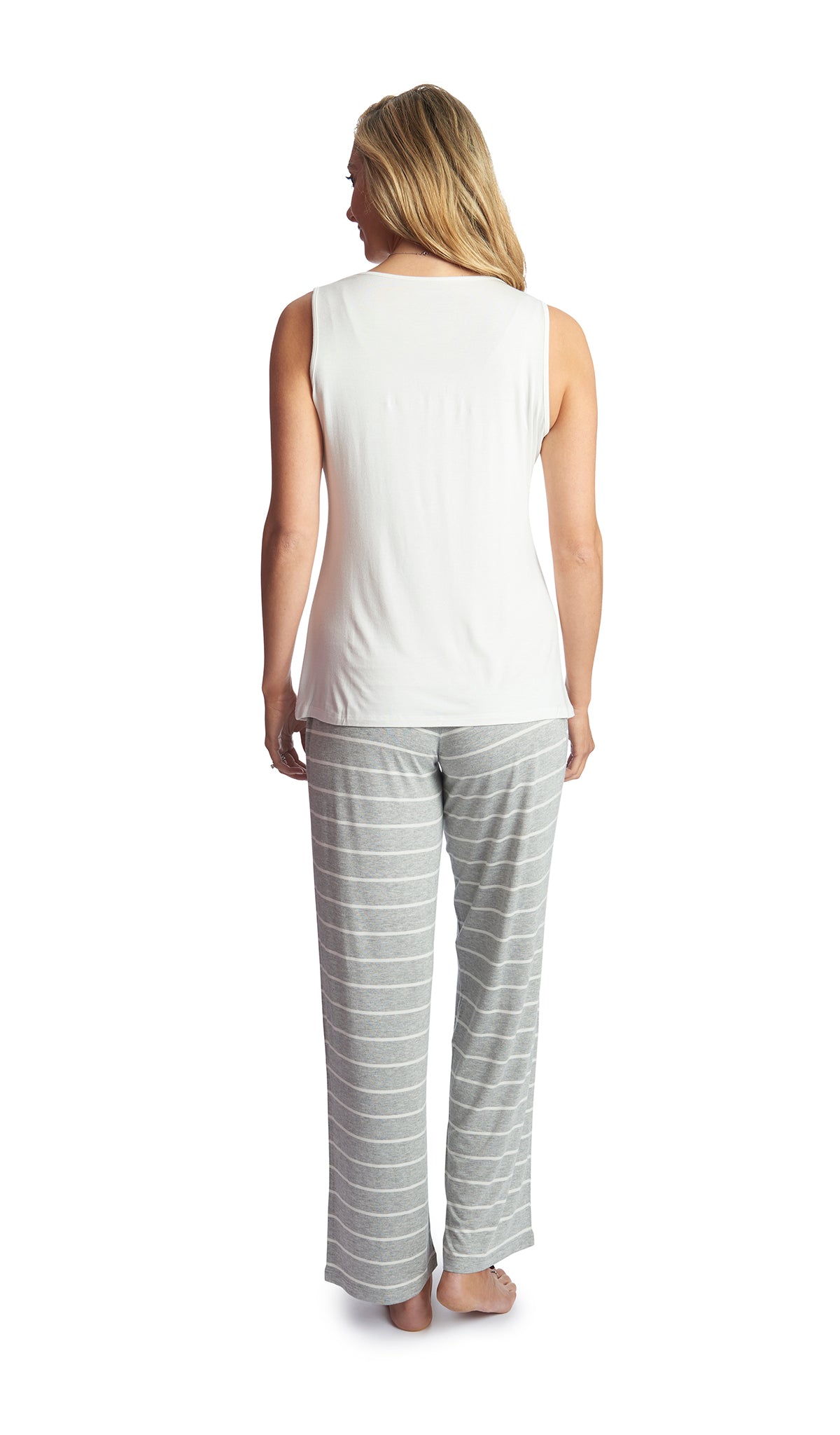 Heather Grey Analise 5-Piece Set, back shot of woman wearing tank top and pant.