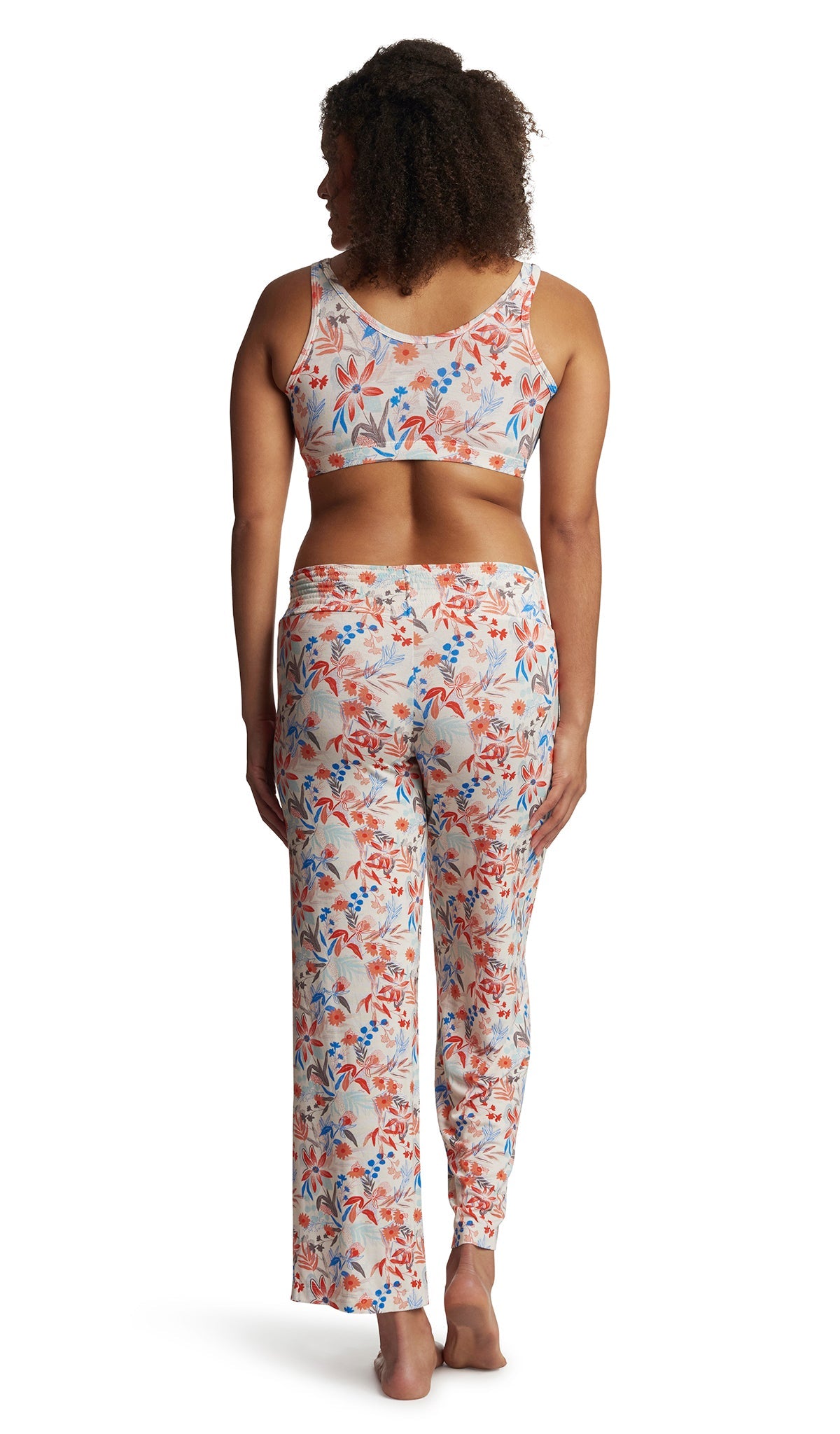 Posy Paisley Single Bra. Detail back shot of woman wearing Posy print bra and matching pant.