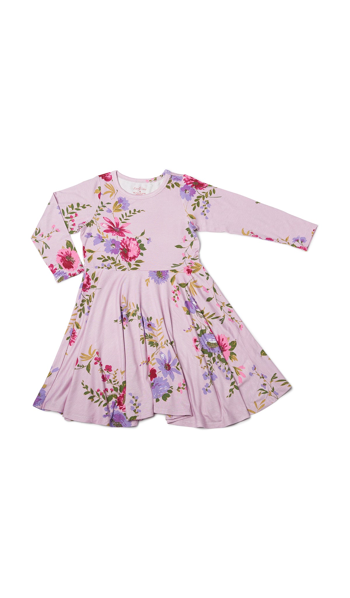 Dusty Rose Kendyl Kids Twirly Dress. Long sleeve dress with twirly skirt.